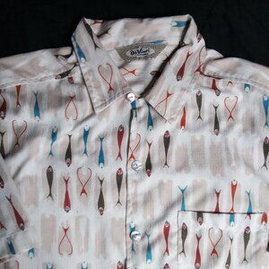 Vintage Da Vinci Fish Pattern Polyester Disco Shirt
